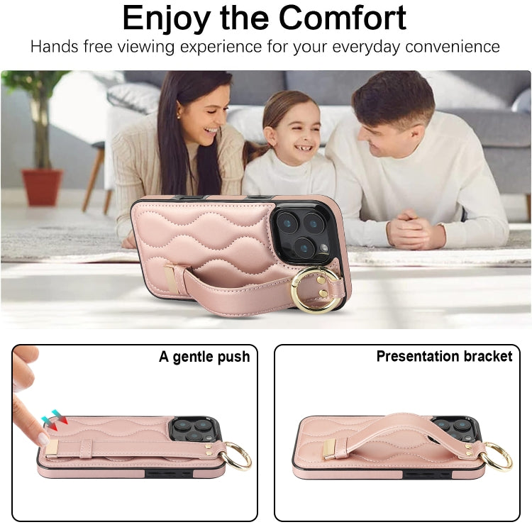 For iPhone 16 Pro Non-slip Full Coverage Ring PU Phone Case with Wristband