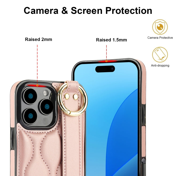 For iPhone 16 Pro Non-slip Full Coverage Ring PU Phone Case with Wristband