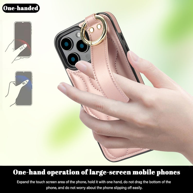 For iPhone 16 Pro Non-slip Full Coverage Ring PU Phone Case with Wristband