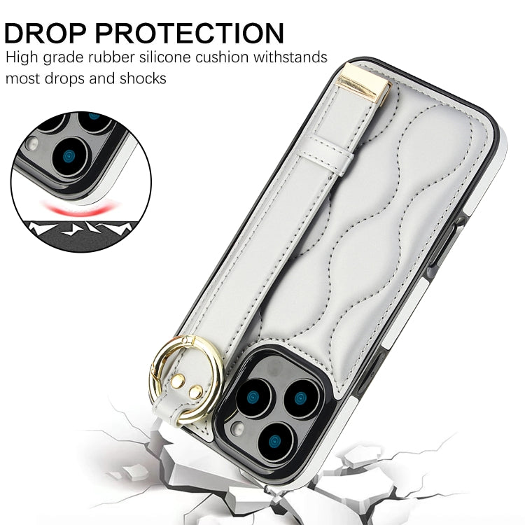 For iPhone 16 Pro Non-slip Full Coverage Ring PU Phone Case with Wristband