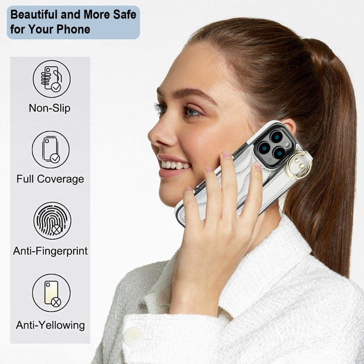 For iPhone 16 Pro Non-slip Full Coverage Ring PU Phone Case with Wristband