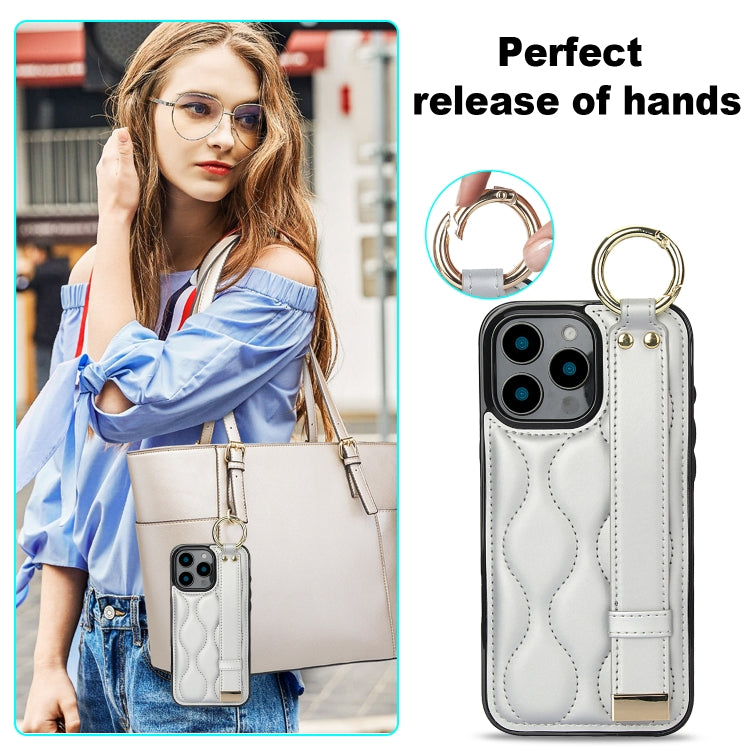 For iPhone 16 Pro Non-slip Full Coverage Ring PU Phone Case with Wristband