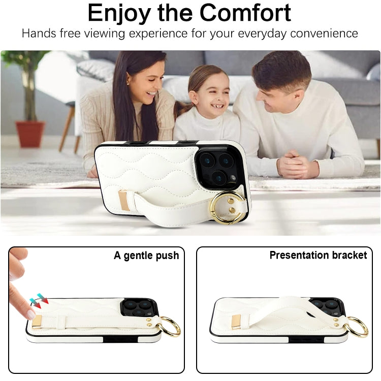 For iPhone 16 Pro Non-slip Full Coverage Ring PU Phone Case with Wristband