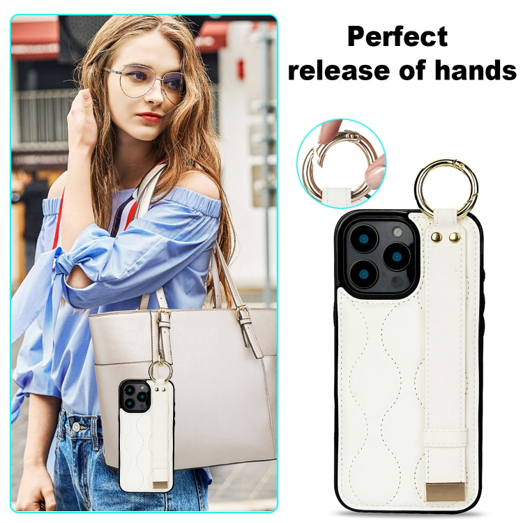 For iPhone 16 Pro Non-slip Full Coverage Ring PU Phone Case with Wristband