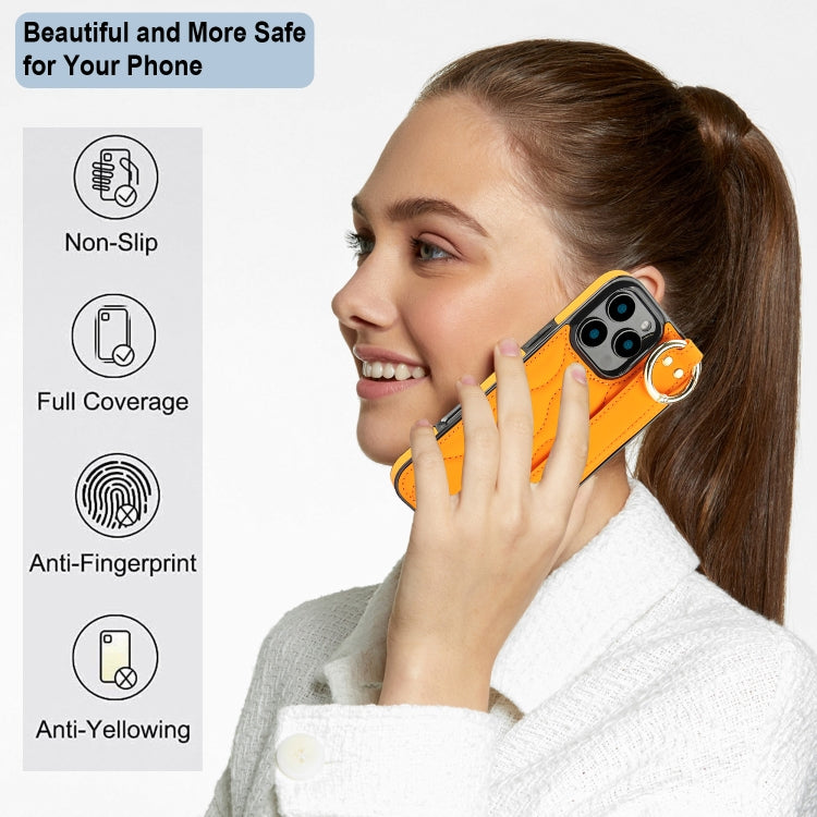 For iPhone 16 Pro Non-slip Full Coverage Ring PU Phone Case with Wristband