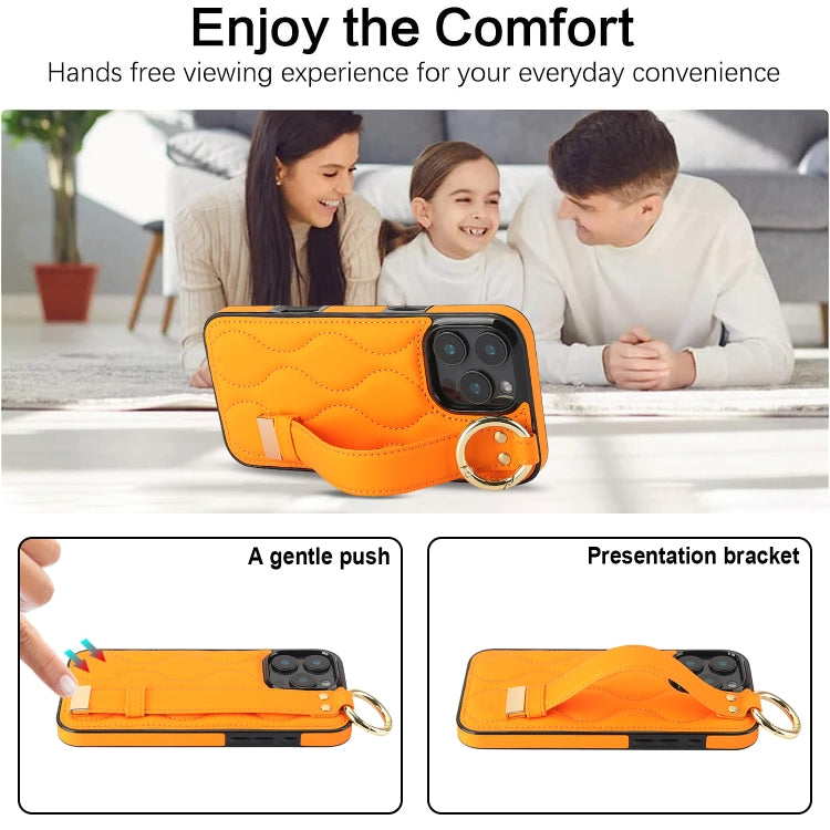 For iPhone 16 Pro Non-slip Full Coverage Ring PU Phone Case with Wristband