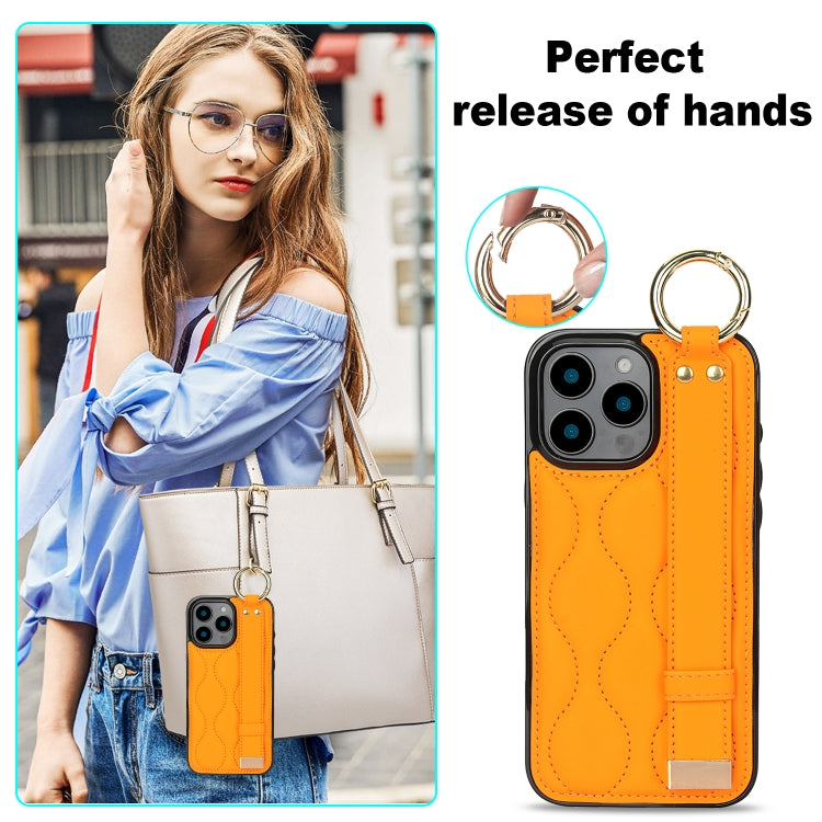 For iPhone 16 Pro Non-slip Full Coverage Ring PU Phone Case with Wristband