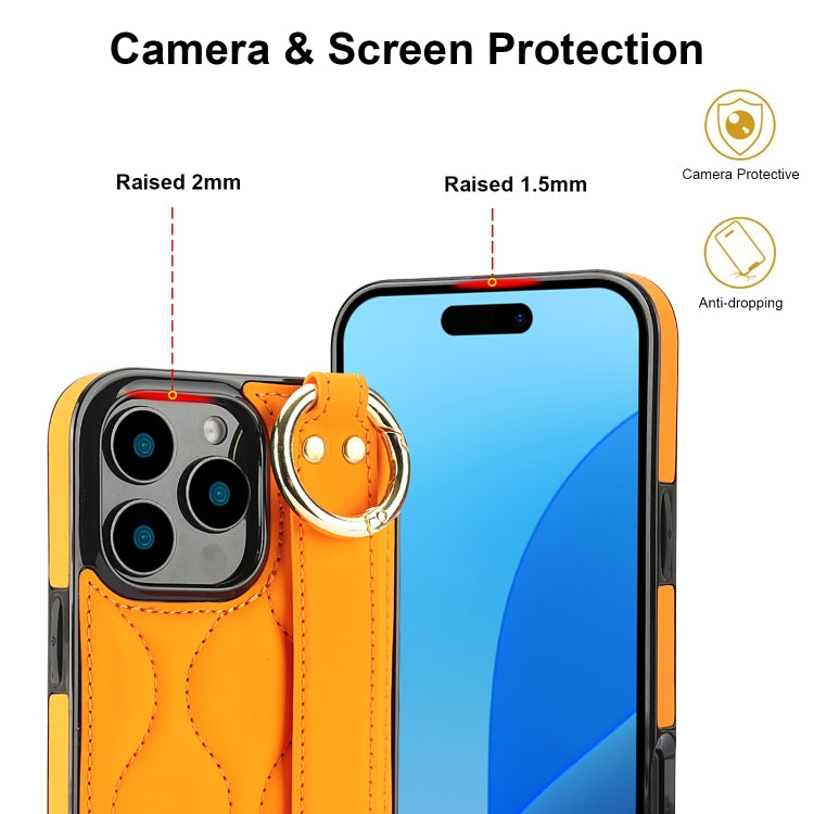 For iPhone 16 Pro Non-slip Full Coverage Ring PU Phone Case with Wristband