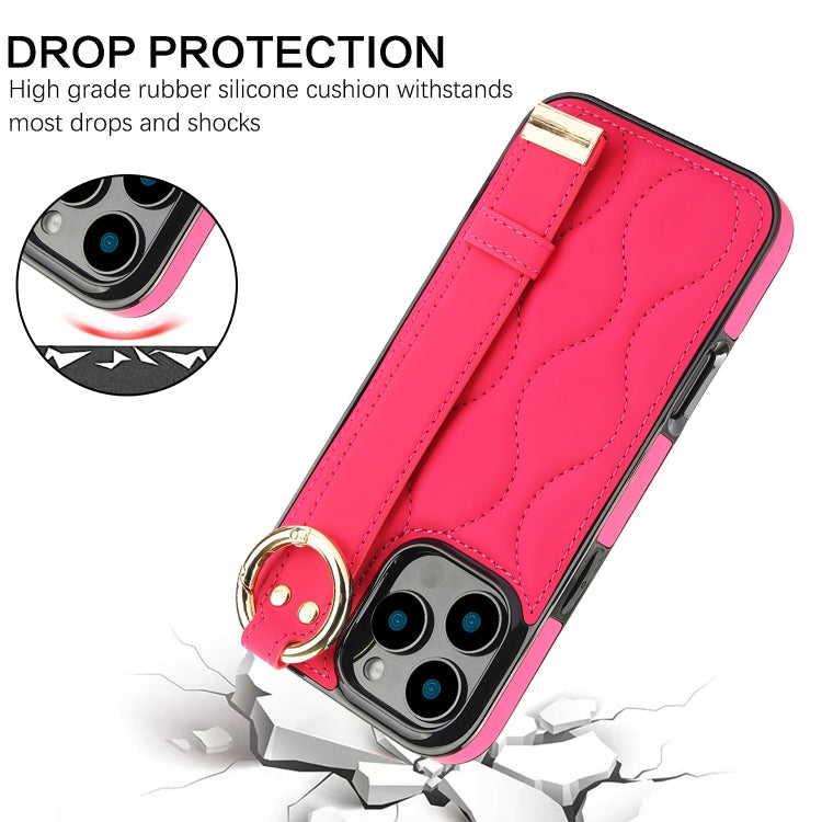 For iPhone 16 Pro Non-slip Full Coverage Ring PU Phone Case with Wristband