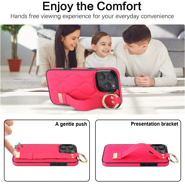 For iPhone 16 Pro Non-slip Full Coverage Ring PU Phone Case with Wristband