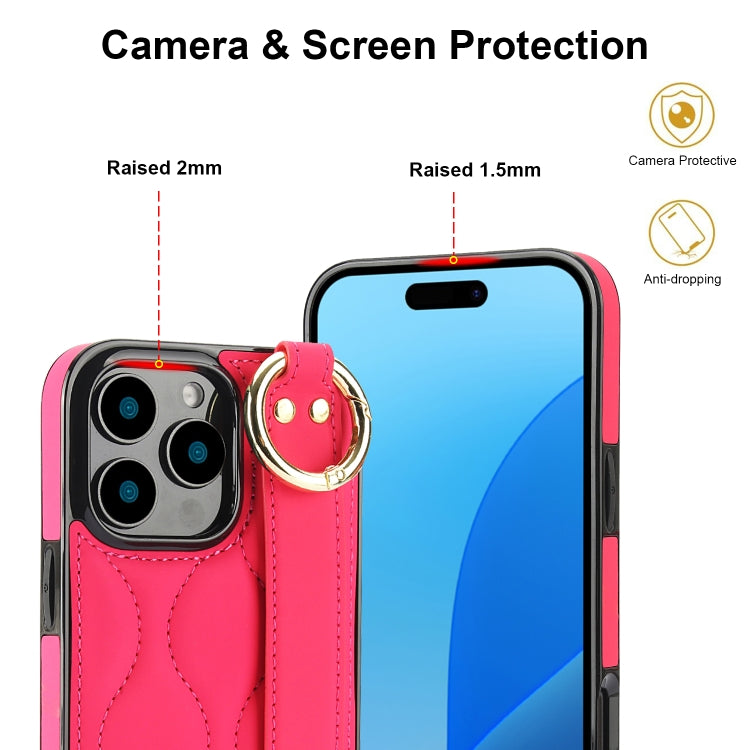 For iPhone 16 Pro Non-slip Full Coverage Ring PU Phone Case with Wristband