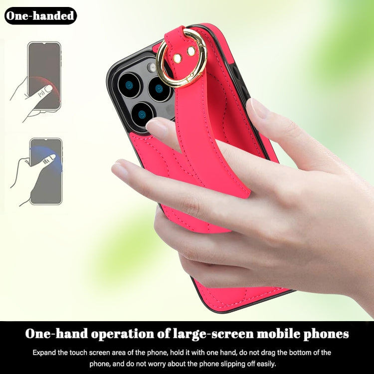 For iPhone 16 Pro Non-slip Full Coverage Ring PU Phone Case with Wristband