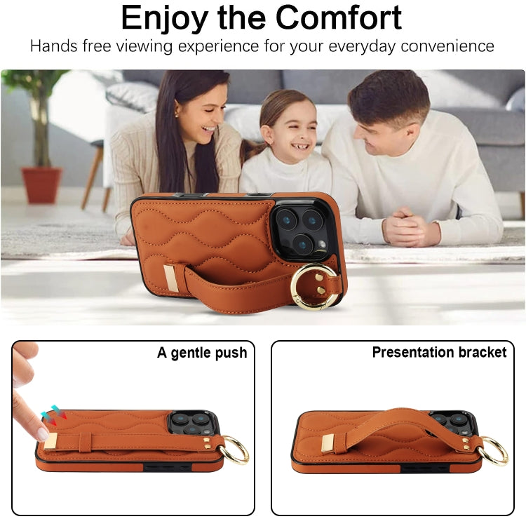 For iPhone 16 Pro Non-slip Full Coverage Ring PU Phone Case with Wristband