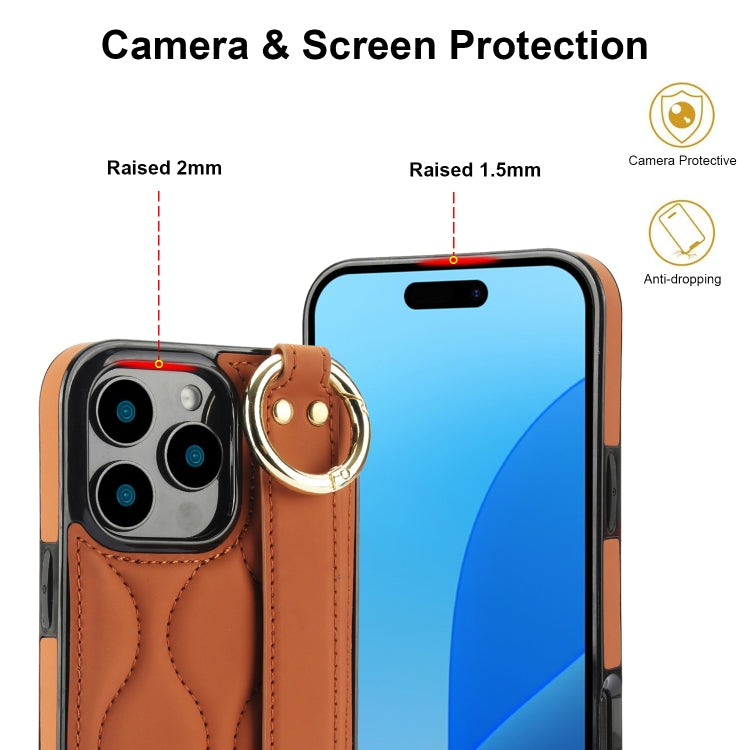For iPhone 16 Pro Non-slip Full Coverage Ring PU Phone Case with Wristband