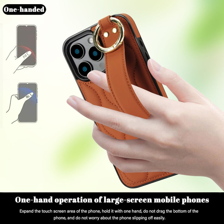 For iPhone 16 Pro Non-slip Full Coverage Ring PU Phone Case with Wristband