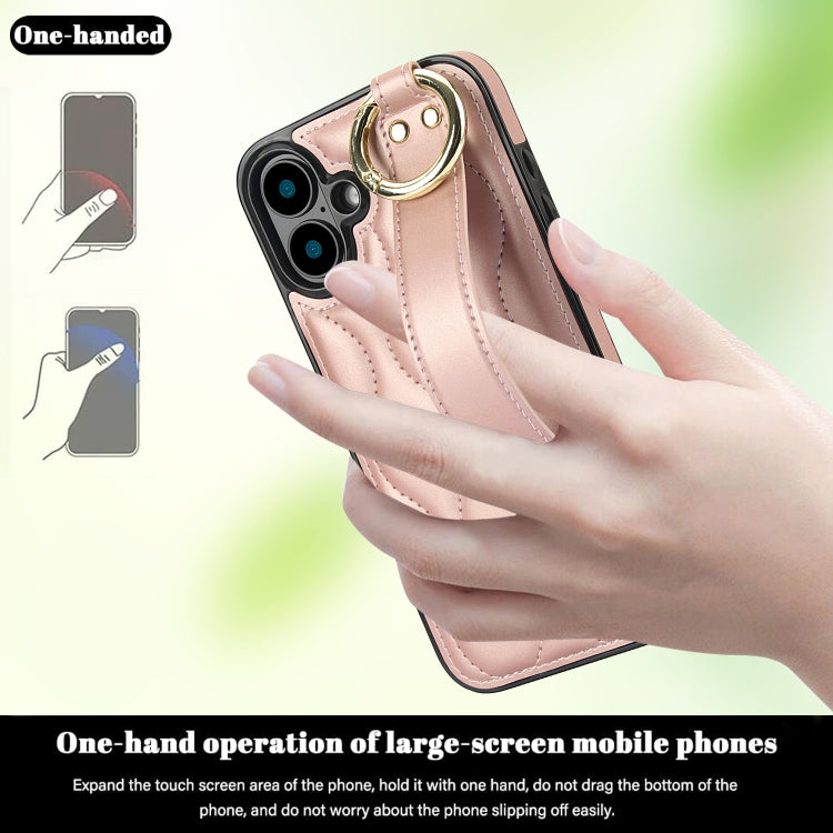 For iPhone 16 Plus Non-slip Full Coverage Ring PU Phone Case with Wristband