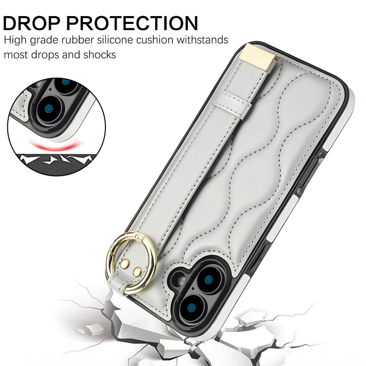 For iPhone 16 Plus Non-slip Full Coverage Ring PU Phone Case with Wristband