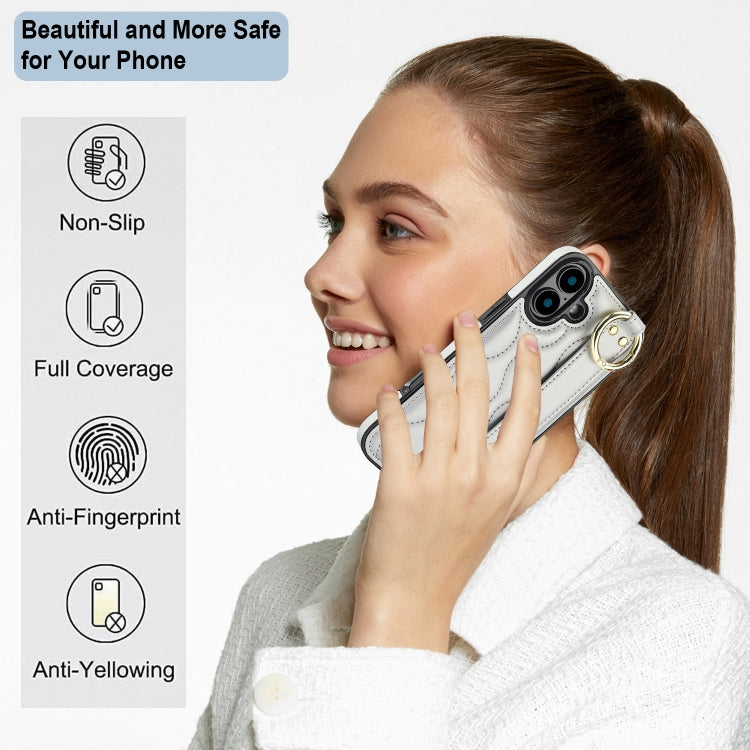 For iPhone 16 Plus Non-slip Full Coverage Ring PU Phone Case with Wristband