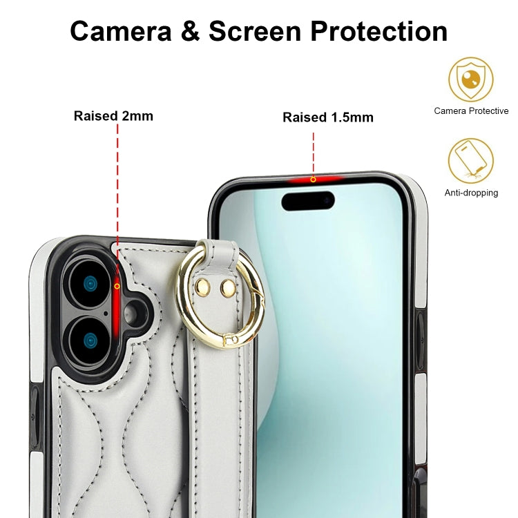 For iPhone 16 Plus Non-slip Full Coverage Ring PU Phone Case with Wristband