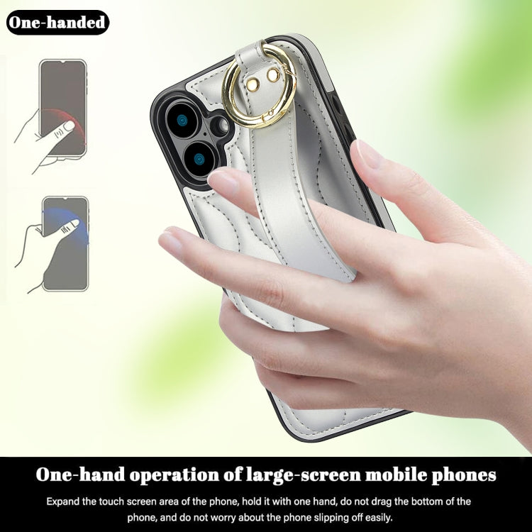 For iPhone 16 Plus Non-slip Full Coverage Ring PU Phone Case with Wristband