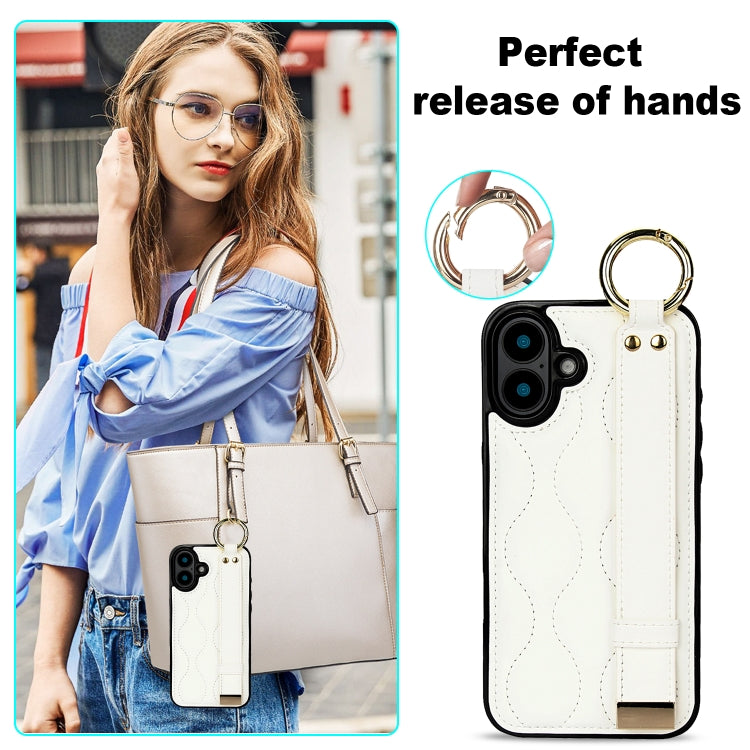 For iPhone 16 Plus Non-slip Full Coverage Ring PU Phone Case with Wristband