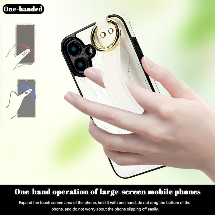 For iPhone 16 Plus Non-slip Full Coverage Ring PU Phone Case with Wristband