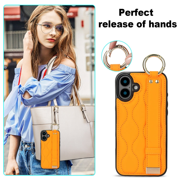 For iPhone 16 Plus Non-slip Full Coverage Ring PU Phone Case with Wristband