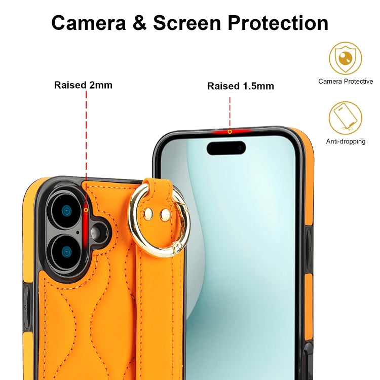 For iPhone 16 Plus Non-slip Full Coverage Ring PU Phone Case with Wristband