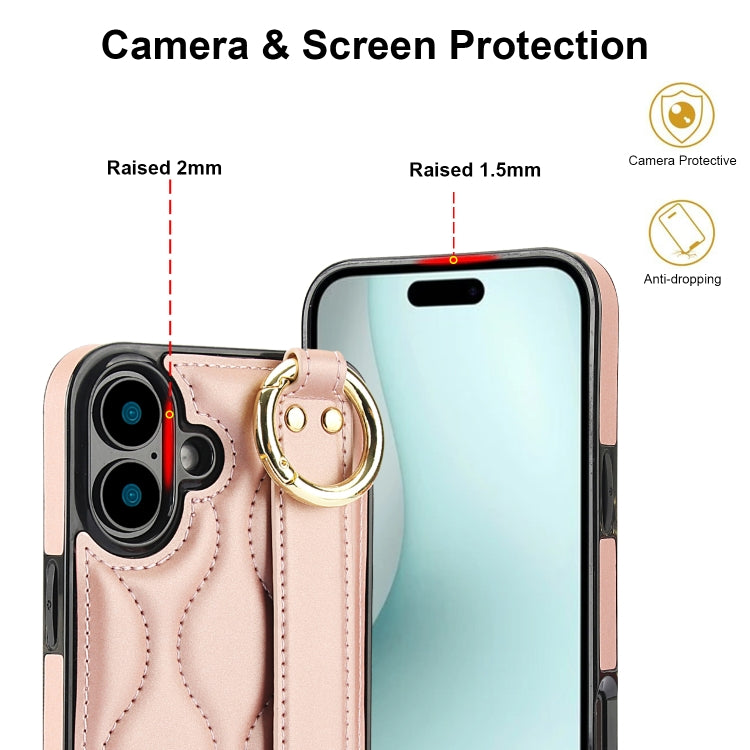 For iPhone 16 Non-slip Full Coverage Ring PU Phone Case with Wristband