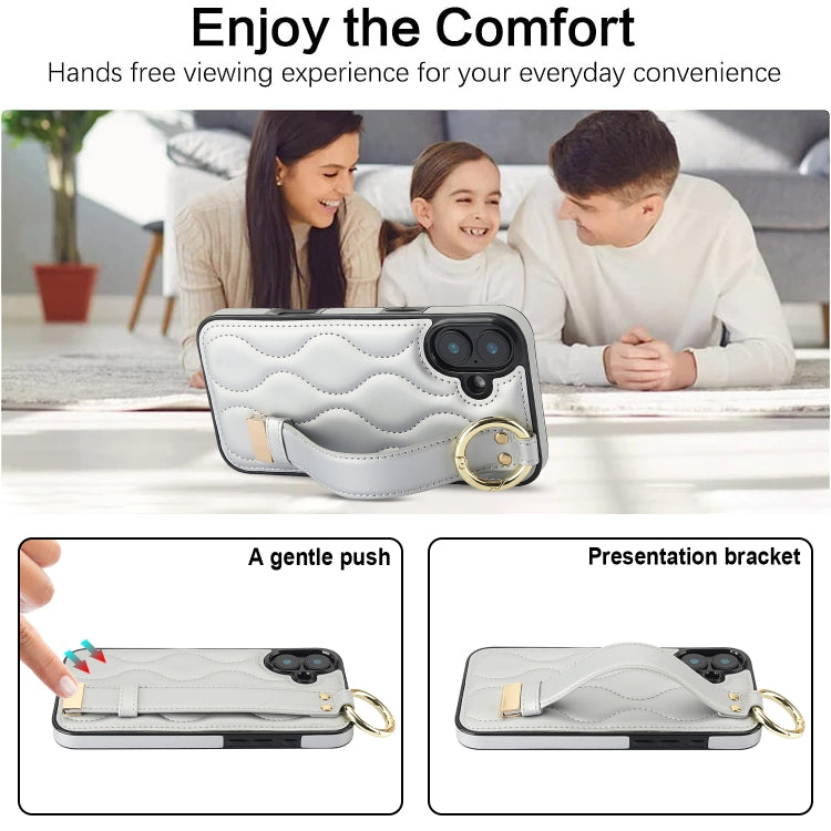 For iPhone 16 Non-slip Full Coverage Ring PU Phone Case with Wristband