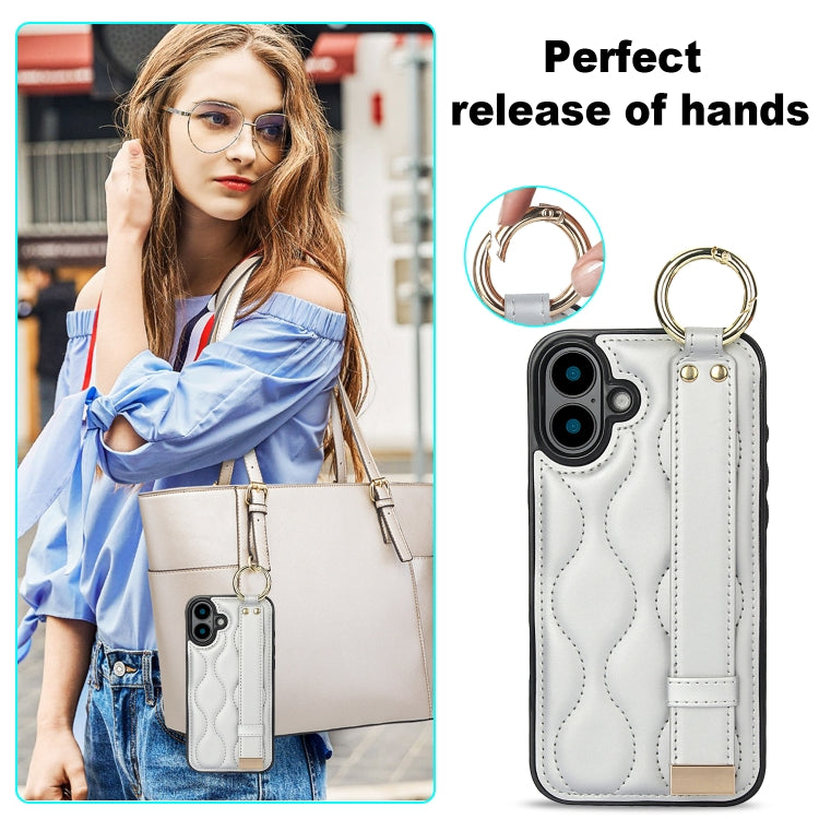 For iPhone 16 Non-slip Full Coverage Ring PU Phone Case with Wristband