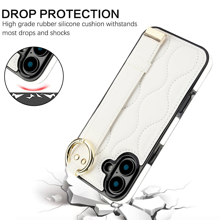 For iPhone 16 Non-slip Full Coverage Ring PU Phone Case with Wristband