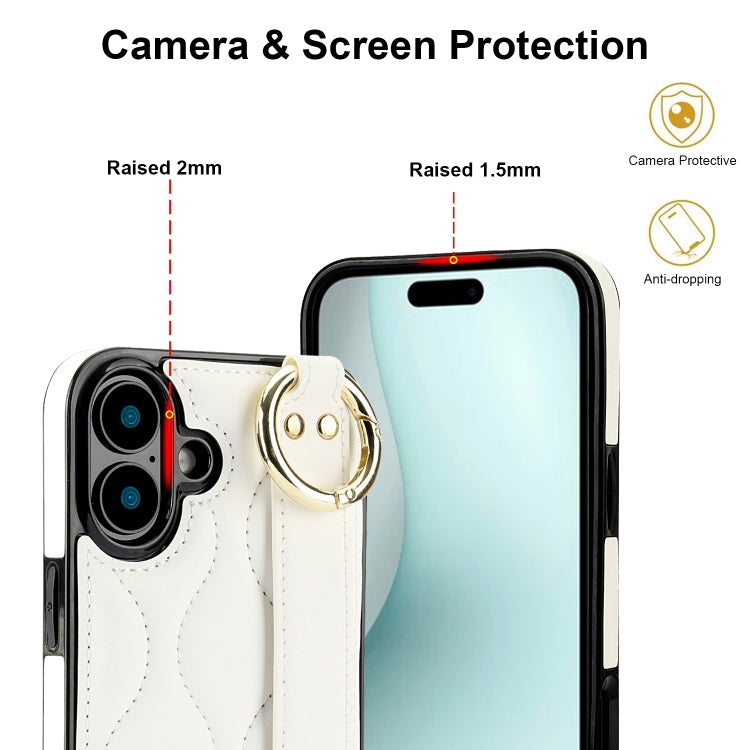 For iPhone 16 Non-slip Full Coverage Ring PU Phone Case with Wristband