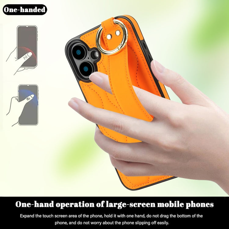 For iPhone 16 Non-slip Full Coverage Ring PU Phone Case with Wristband