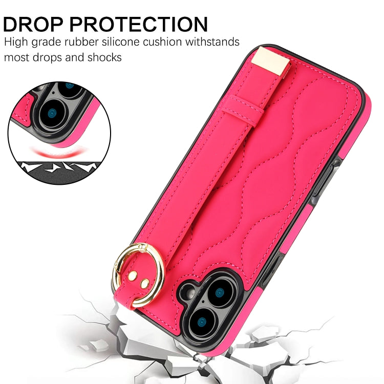 For iPhone 16 Non-slip Full Coverage Ring PU Phone Case with Wristband
