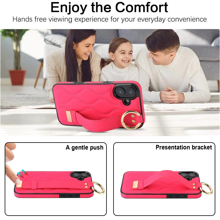 For iPhone 16 Non-slip Full Coverage Ring PU Phone Case with Wristband