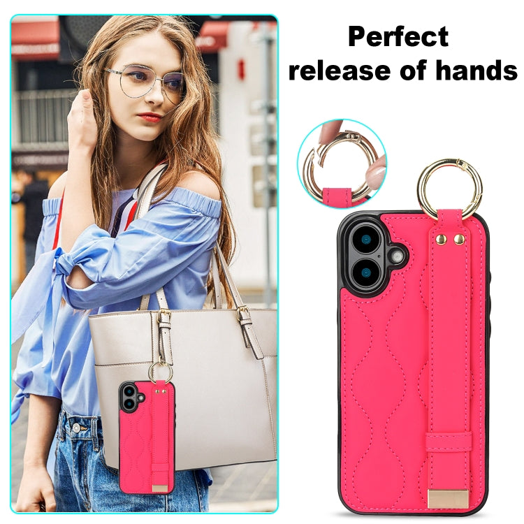 For iPhone 16 Non-slip Full Coverage Ring PU Phone Case with Wristband
