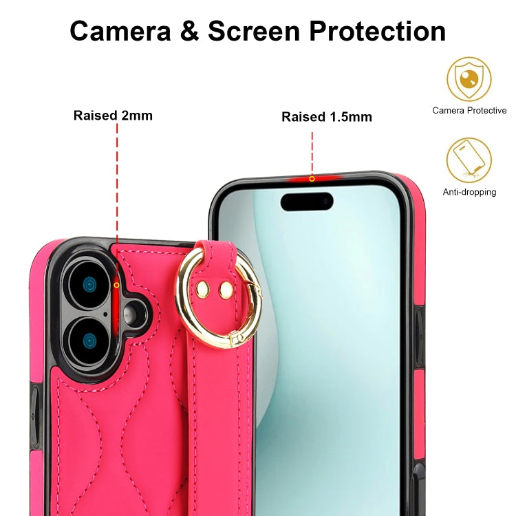 For iPhone 16 Non-slip Full Coverage Ring PU Phone Case with Wristband