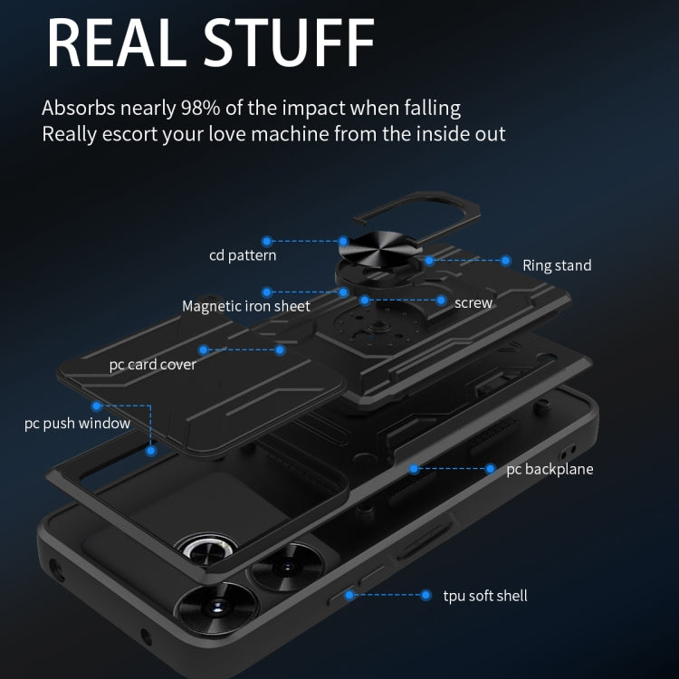 For Redmi 13 4G Global Sliding Camshield TPU+PC Phone Case with Card Slot