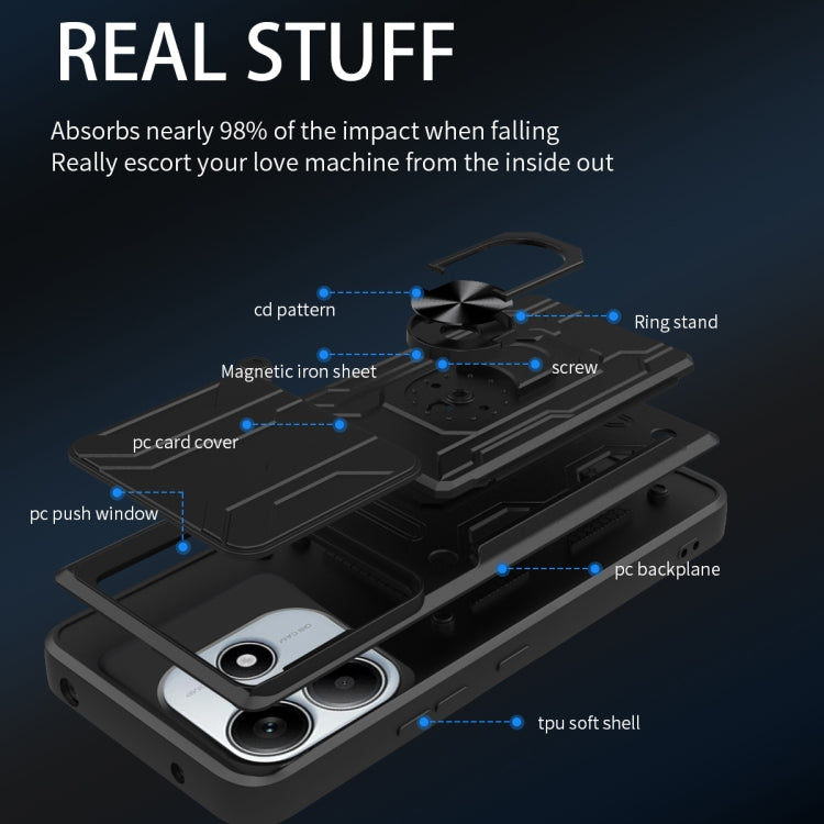 For Redmi Note 14 5G Sliding Camshield TPU+PC Phone Case with Card Slot
