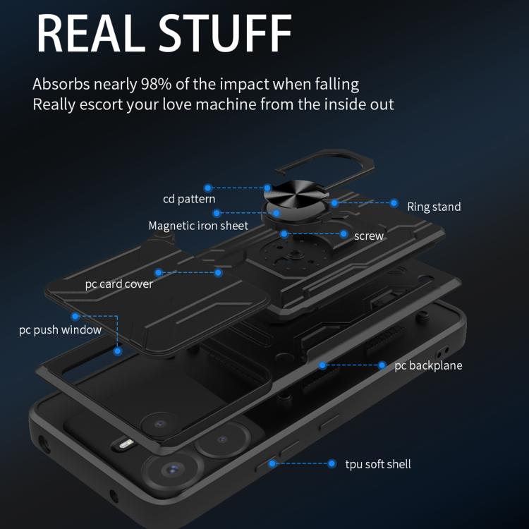 For Redmi Note 14 4G 163.25mm Sliding Camshield TPU+PC Phone Case with Card Slot
