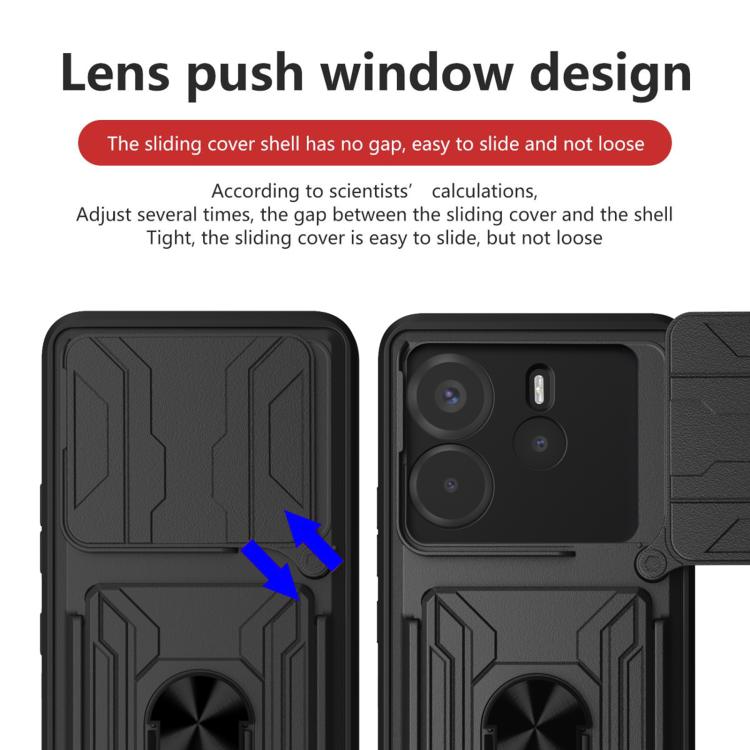 For Redmi Note 14 4G 163.25mm Sliding Camshield TPU+PC Phone Case with Card Slot
