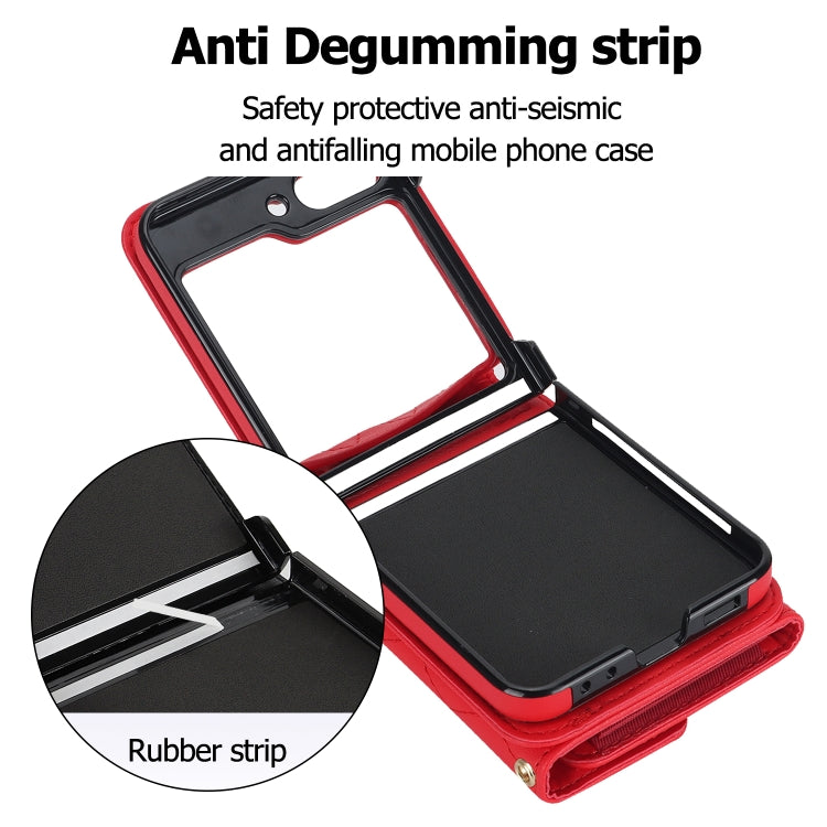 For Samsung Galaxy Z Flip7 FE / Flip6 Rhombic Texture Card Bag PU Phone Case with Long Lanyard