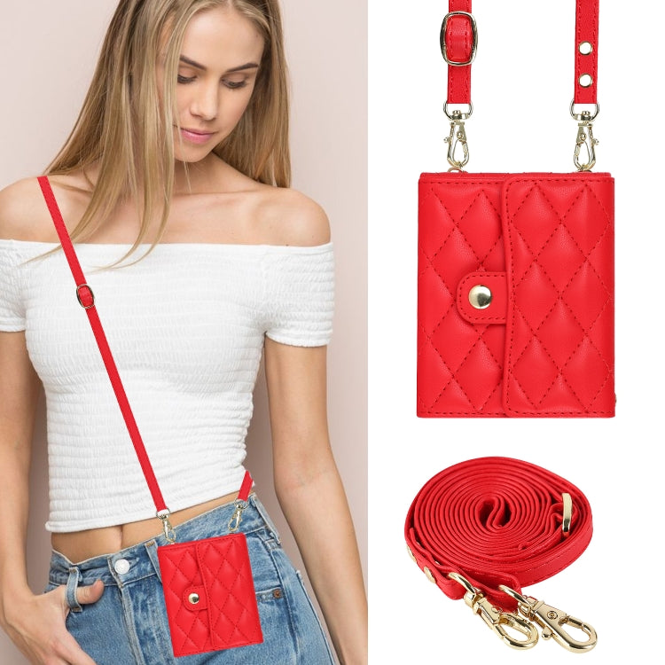 For Samsung Galaxy Z Flip7 FE / Flip6 Rhombic Texture Card Bag PU Phone Case with Long Lanyard