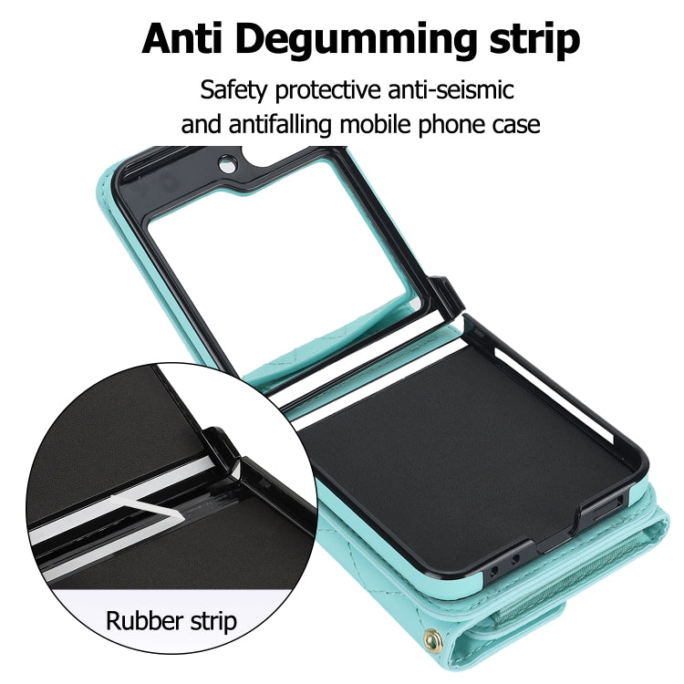 For Samsung Galaxy Z Flip7 FE / Flip6 Rhombic Texture Card Bag PU Phone Case with Long Lanyard