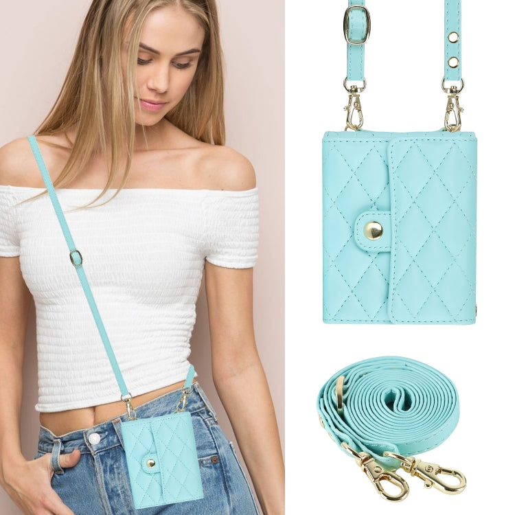 For Samsung Galaxy Z Flip7 FE / Flip6 Rhombic Texture Card Bag PU Phone Case with Long Lanyard