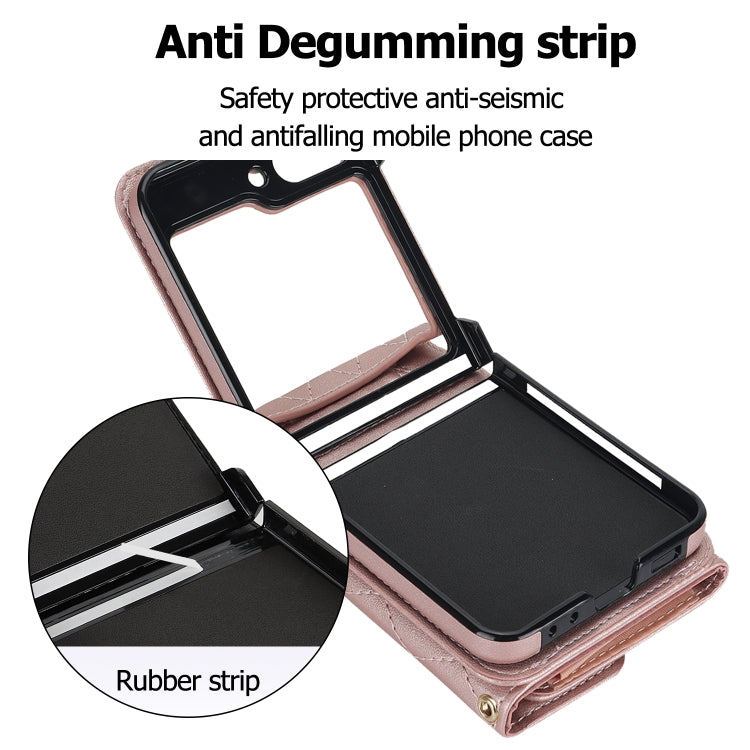 For Samsung Galaxy Z Flip7 FE / Flip6 Rhombic Texture Card Bag PU Phone Case with Long Lanyard