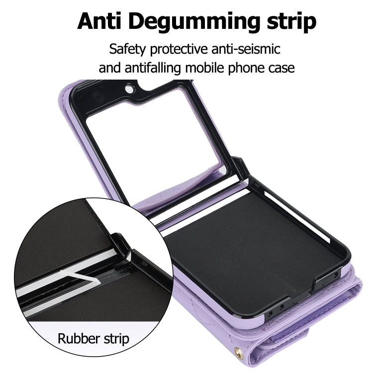 For Samsung Galaxy Z Flip7 FE / Flip6 Rhombic Texture Card Bag PU Phone Case with Long Lanyard