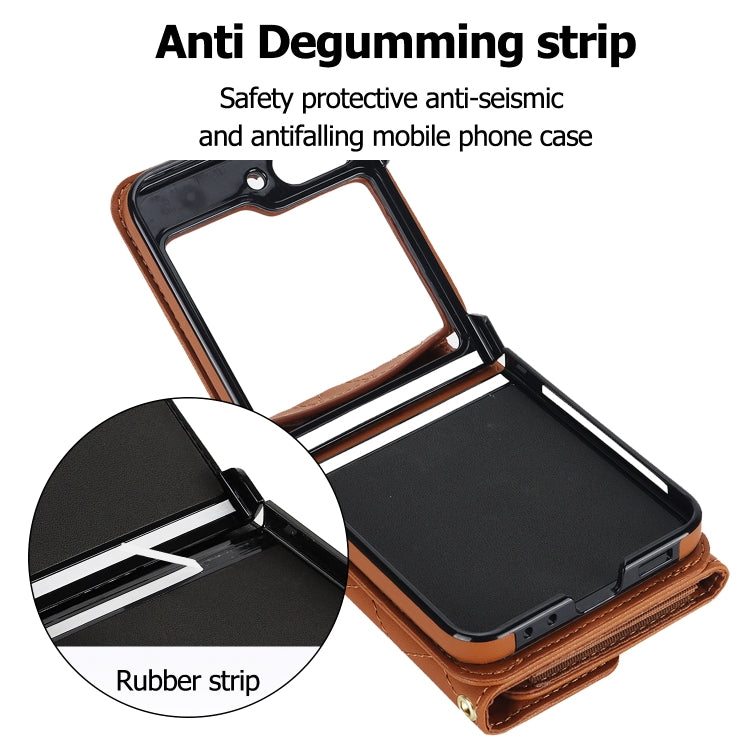 For Samsung Galaxy Z Flip7 FE / Flip6 Rhombic Texture Card Bag PU Phone Case with Long Lanyard
