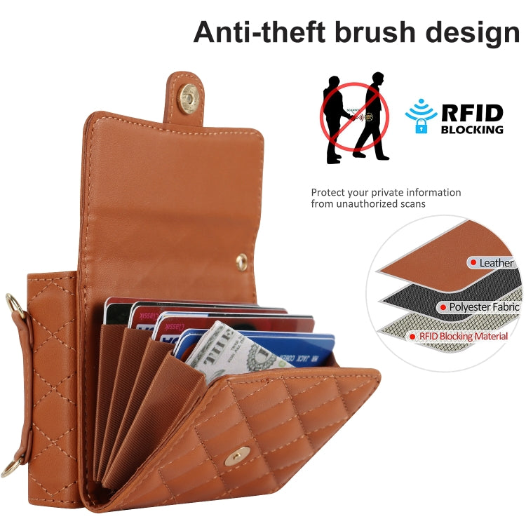 For Samsung Galaxy Z Flip7 FE / Flip6 Rhombic Texture Card Bag PU Phone Case with Long Lanyard
